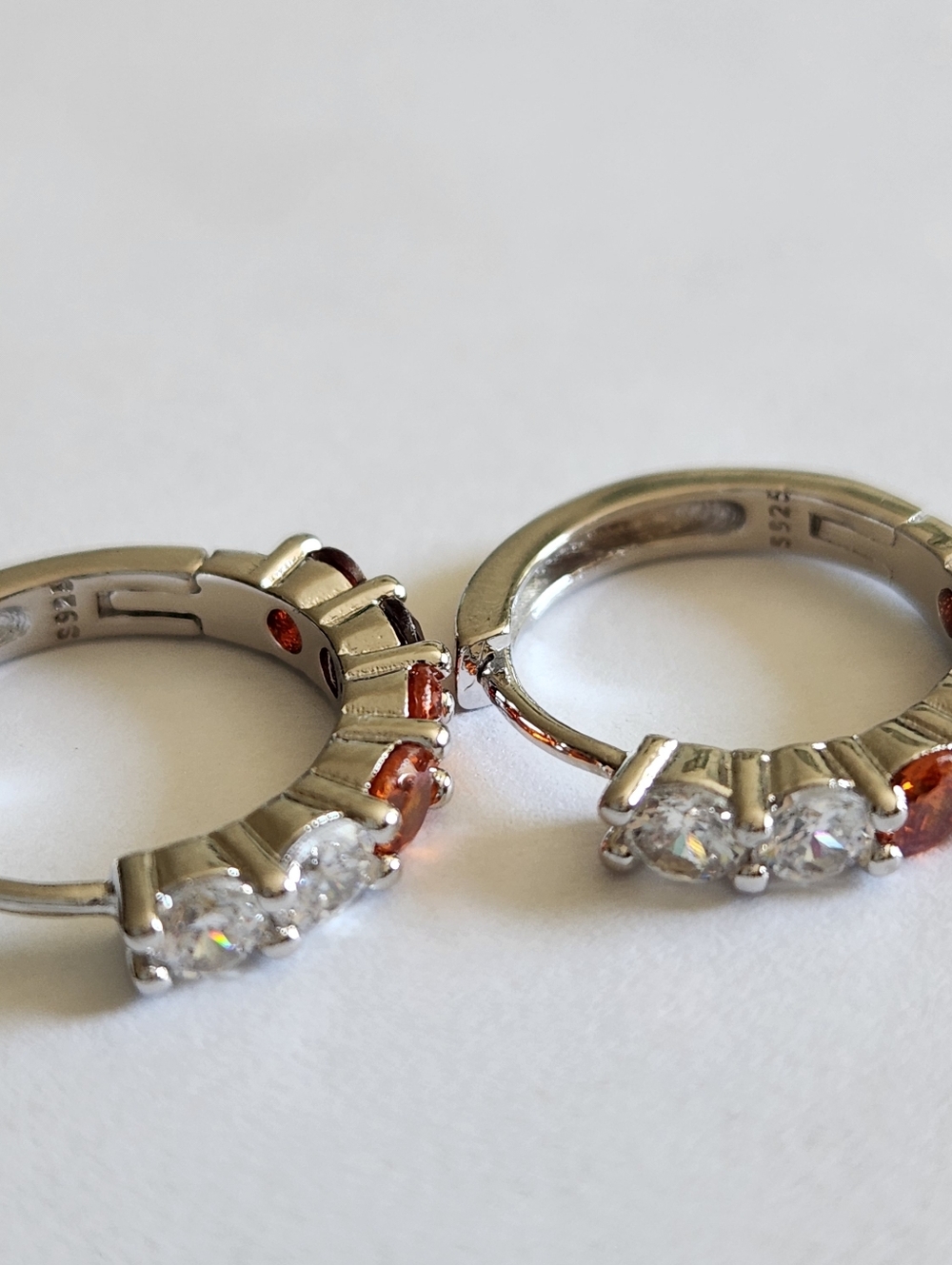 New 925 Silver Orange Sapphire Ruby Diamond Hoop Earrings for Women - Picture 4 of 11